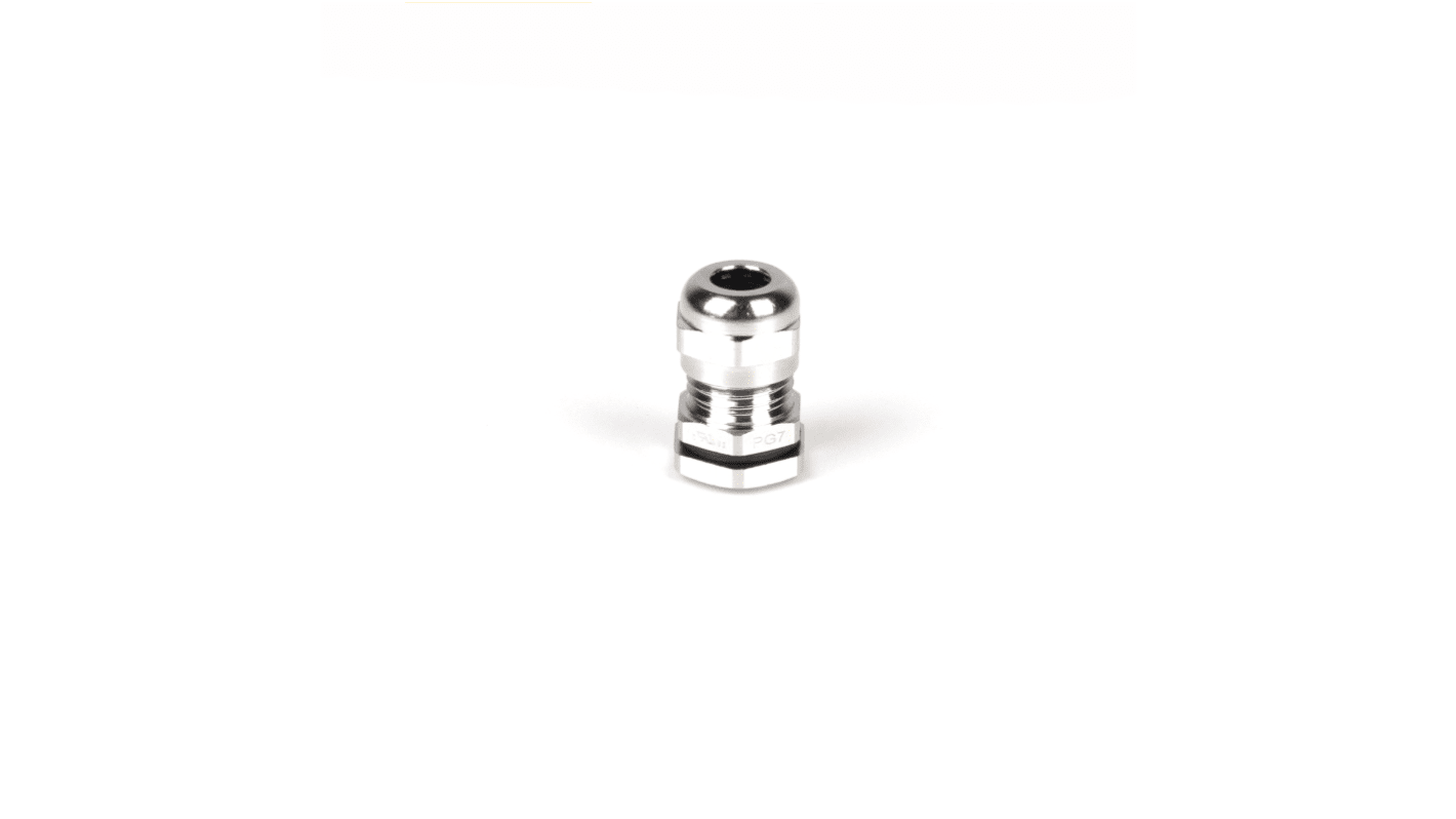 RS PRO Metallic Nickel Plated Brass Cable Gland, PG9 Thread, 4mm Min, 8mm Max, IP68