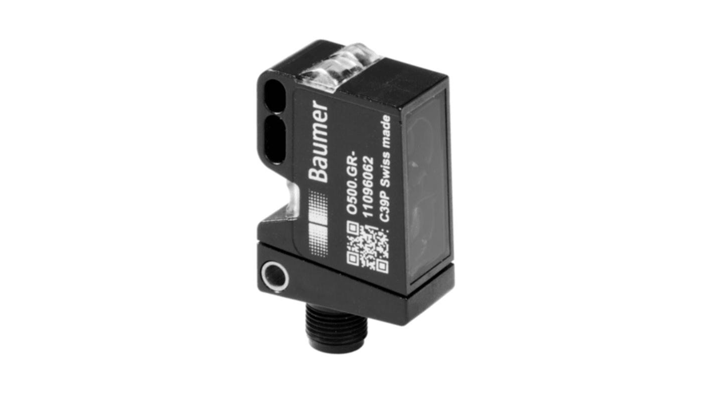 Baumer O500 Kubisch Optischer Sensor, Reflektierend, Bereich 8 mm, Gegentakt Ausgang, 4-poliger M12-Steckverbinder