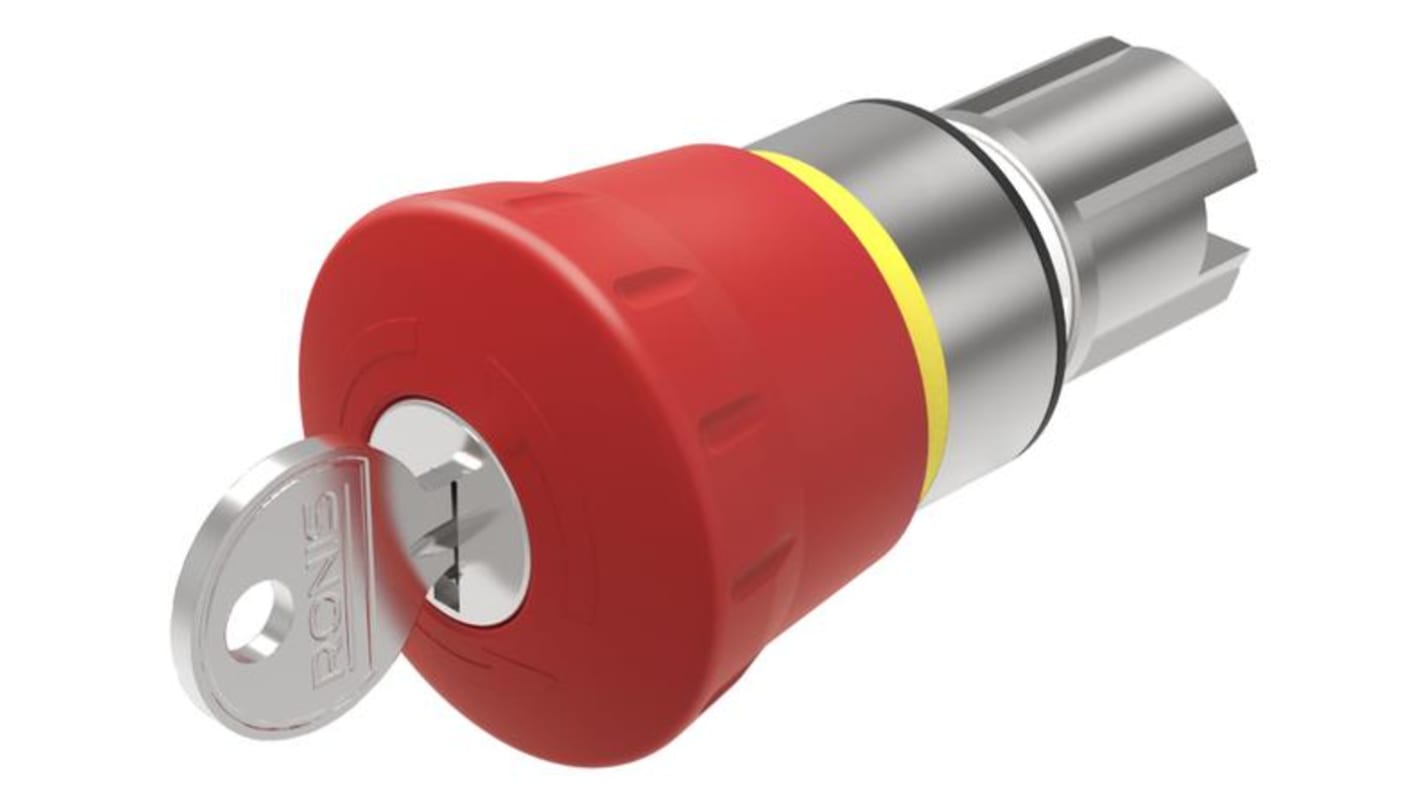 EAO 45 Series Key Release Emergency Stop Actuator, Panel Mount, 22mm Cutout, IP66, IP67, IP69K