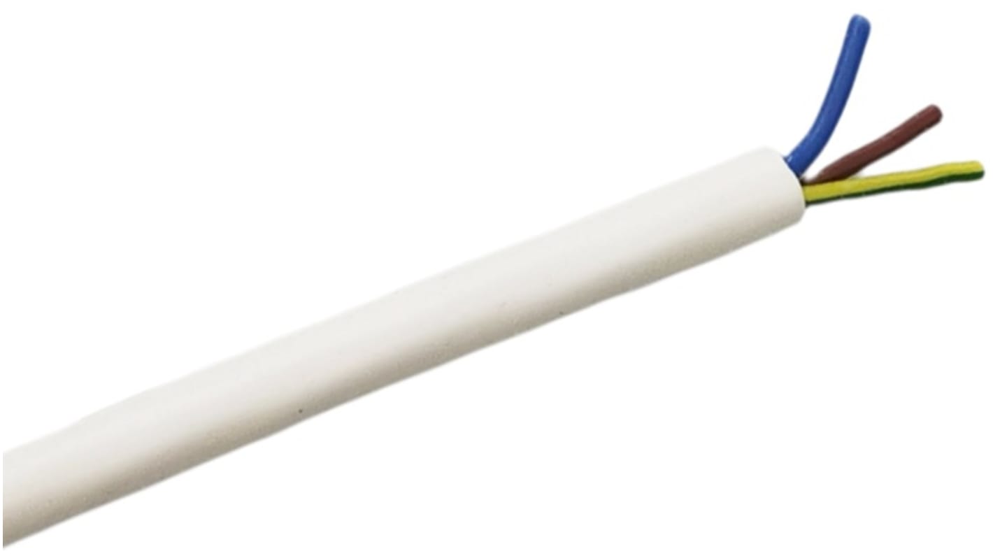 Cable de alimentación RS PRO de 3 núcleos, 1,5 mm², long. 25m, 450 V / 20 A, funda de Silicona, Blanco