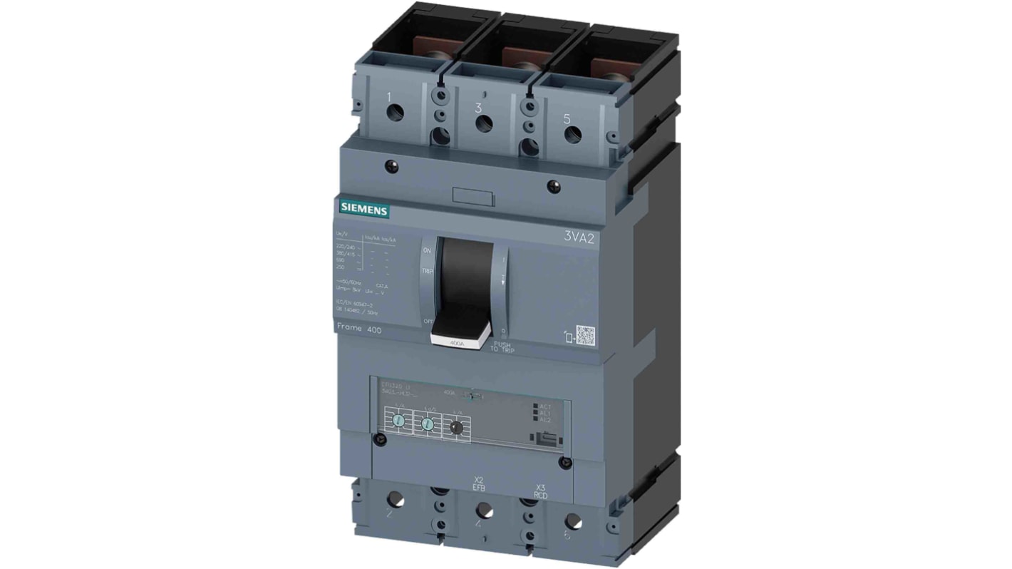 Disjoncteur Siemens SENTRON 3 pôles, 400A, pouvoir de coupure 85 kA, montage fixe
