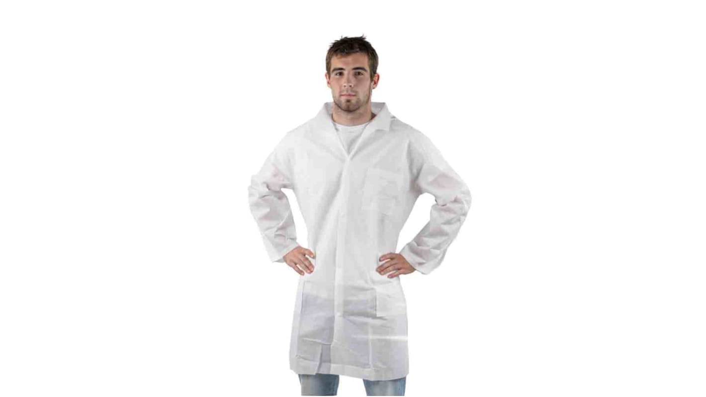 Bata de laboratorio blanca desechable para mujer EUROSTAT de color Blanco, talla S, de Polipropileno