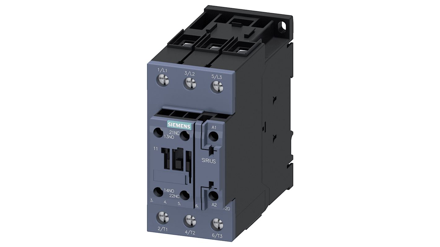 Siemens Contactor, 3-Pole, 22 kW, 1NO + 1NC