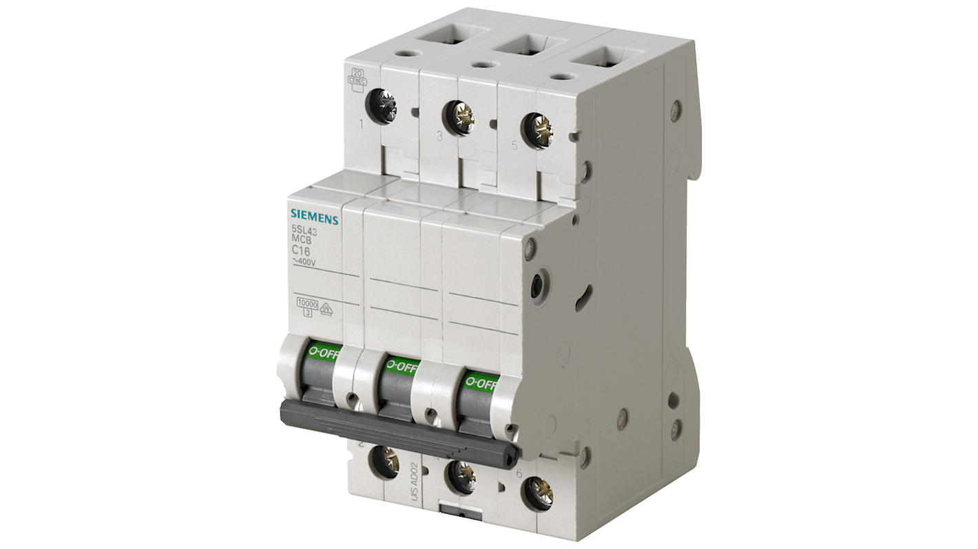 Siemens 5SL4 MCB Leitungsschutzschalter Typ B, 3-polig 2A 400V SENTRON DIN-Schienen-Montage