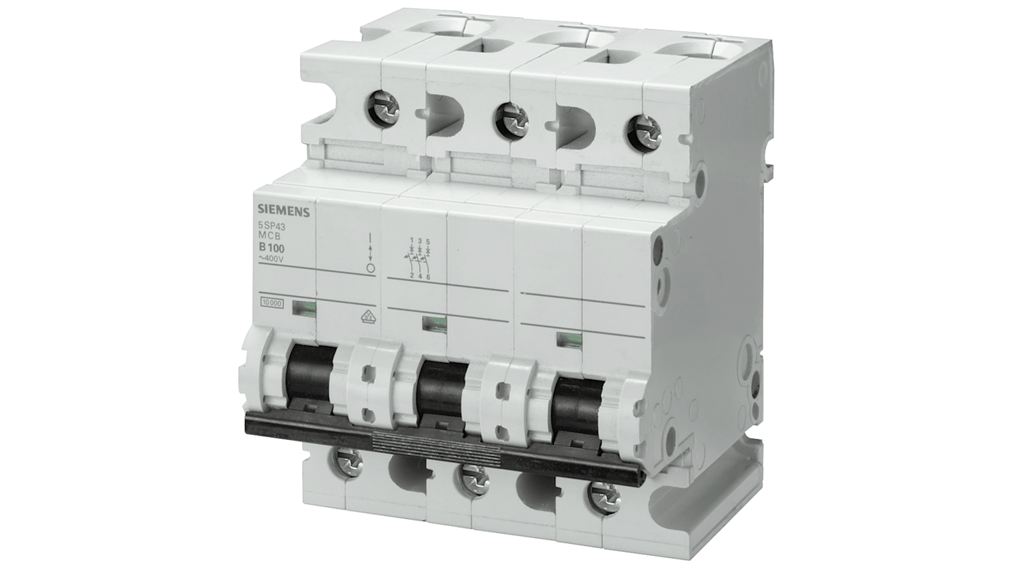 Interruptor automático 3P, 80A, Curva Tipo B 5SP4380, SENTRON, Montaje en Carril DIN