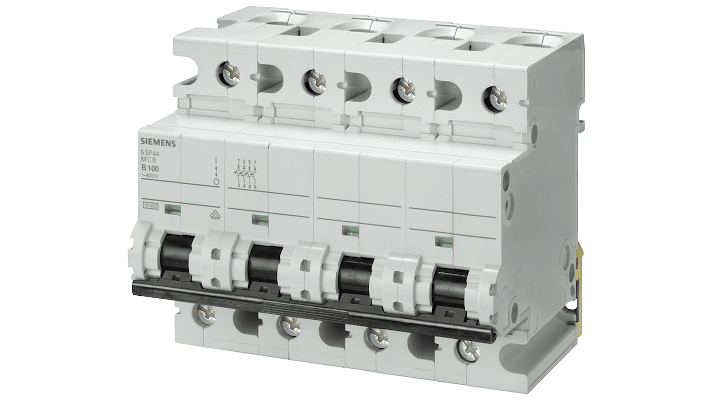Interruptor automático 4P, 100A, Curva Tipo B 5SP4491, SENTRON, Montaje en Carril DIN