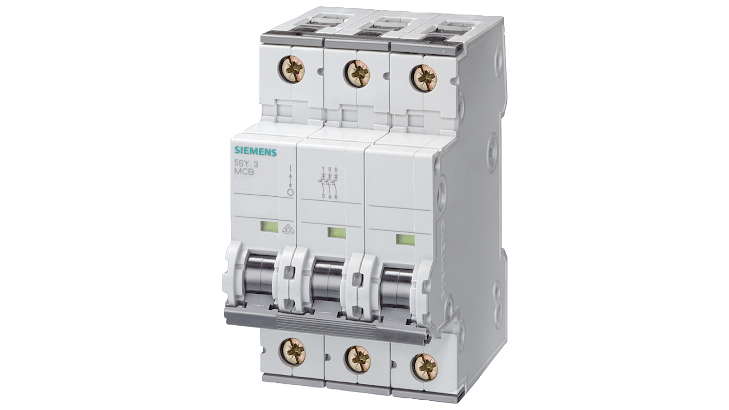 Siemens SENTRON 5SY6 MCB, 2P, 63A Curve B, 400V AC, 72V DC, 5 kA Breaking Capacity