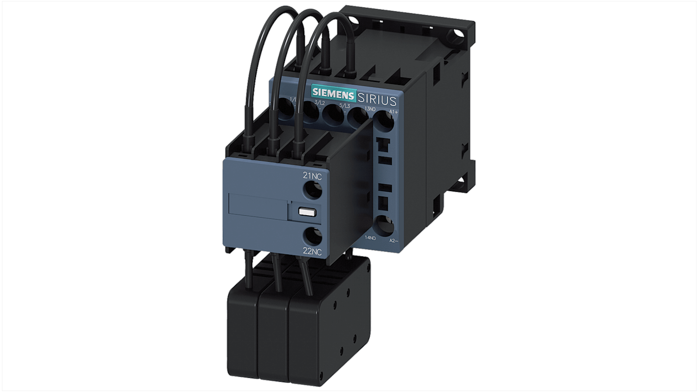 Contattore Commutazione condensatore Siemens, 3 poli, 1 NO + 1 NC, 18 A, bobina 24 V c.c.