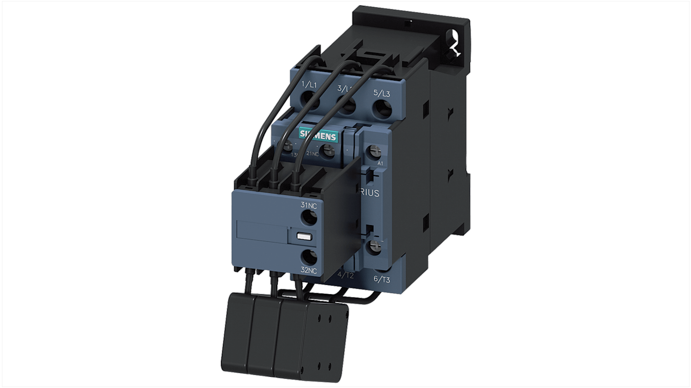 Siemens SIRIUS Leistungsschütz 24 V ac-Spule, 3 -polig / 36 A 1 Schließer + 2 Öffner Schalten von Kondensatoren