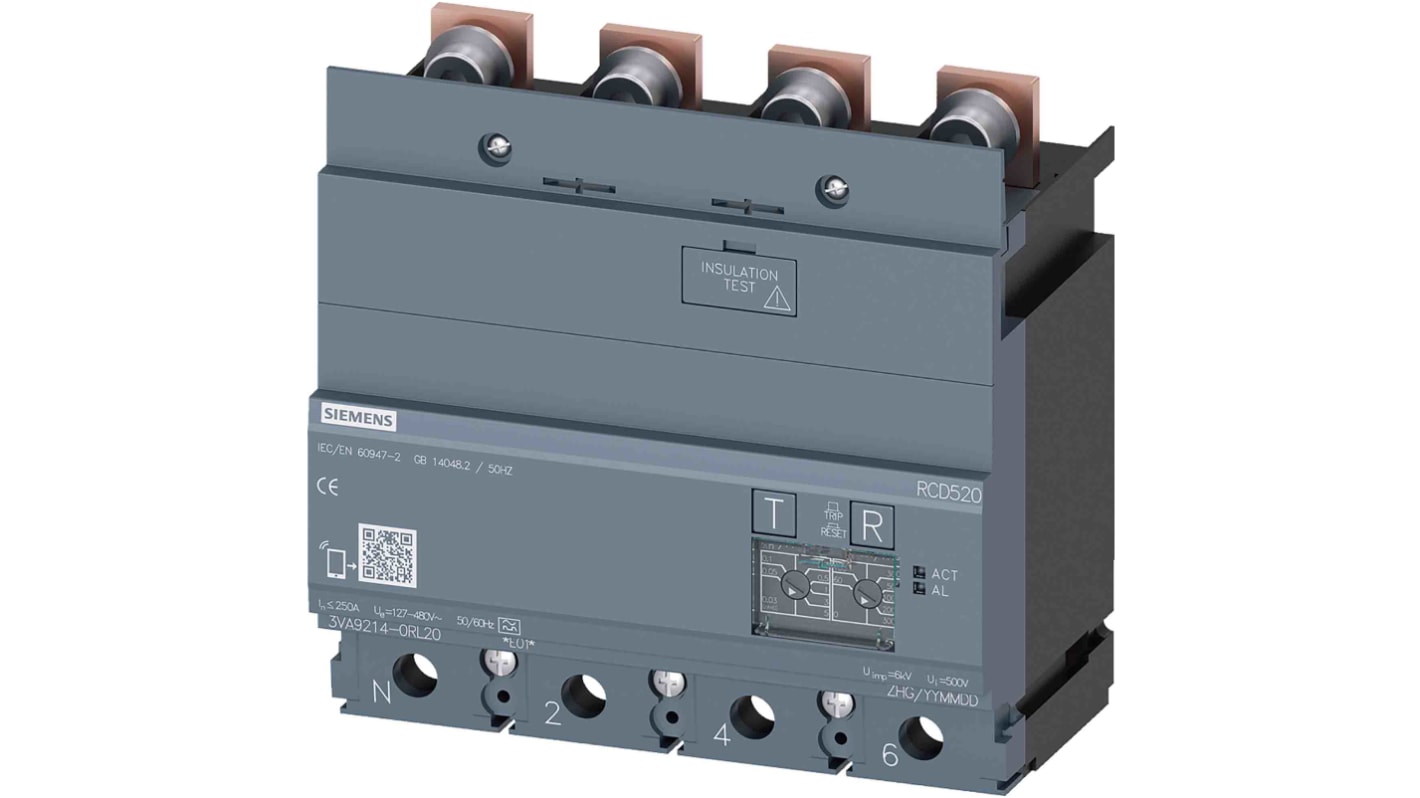 Interruptor diferencial Siemens, 250A Tipo A, 4 Polos SENTRON