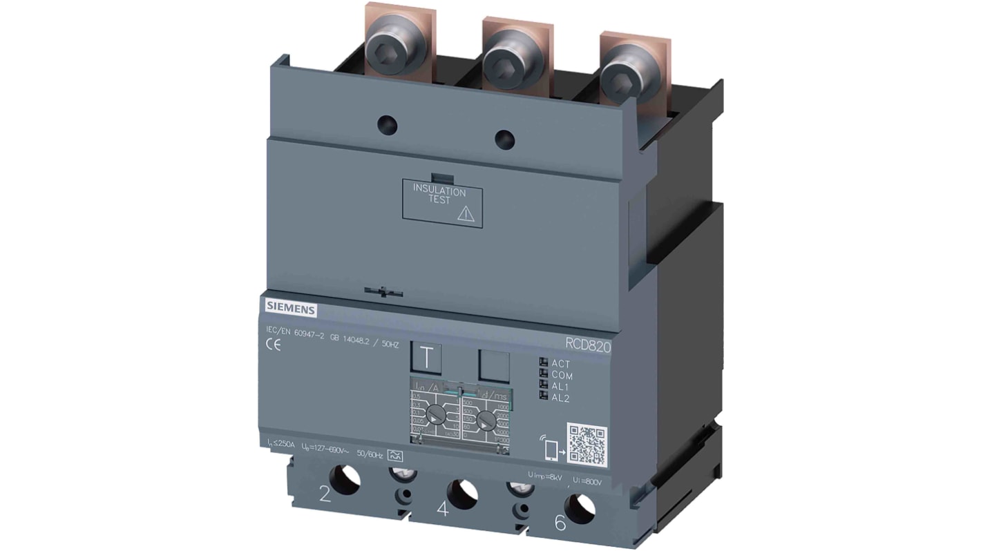 Interrupteur différentiel Siemens 3VA9, 3 Pôles, 250A, Type A