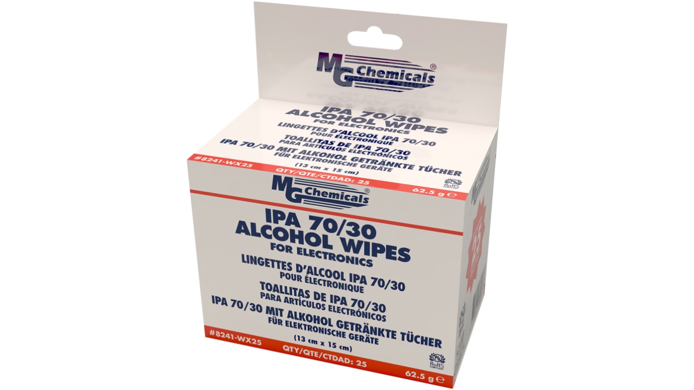 MG Chemicals 8241-W Wet Isopropanol Wipes, Box of 25