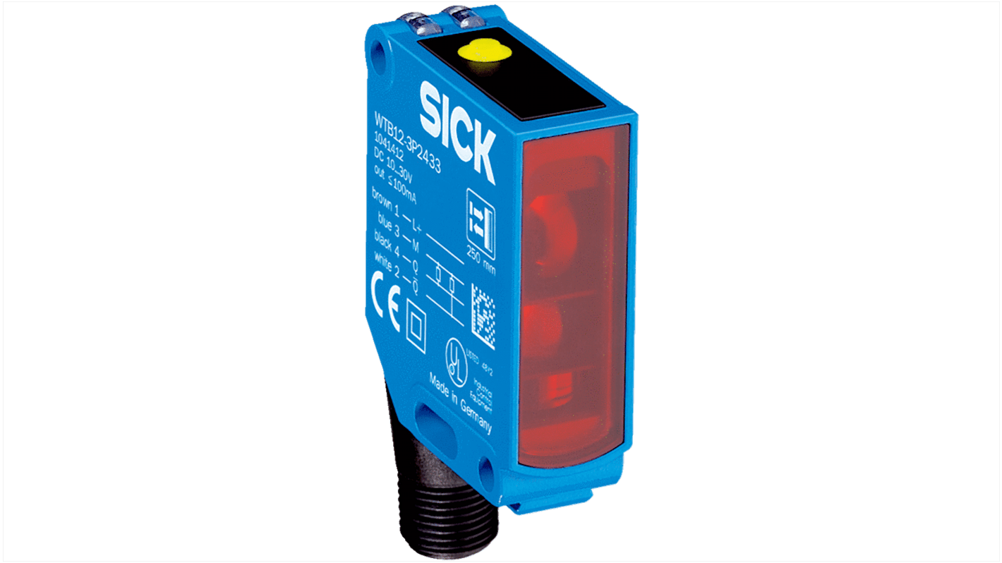 Fotocélula rectangular Sick, Sistema Supresión de Fondo, alcance 20 mm → 350 mm, salida PNP, Conector Cableado