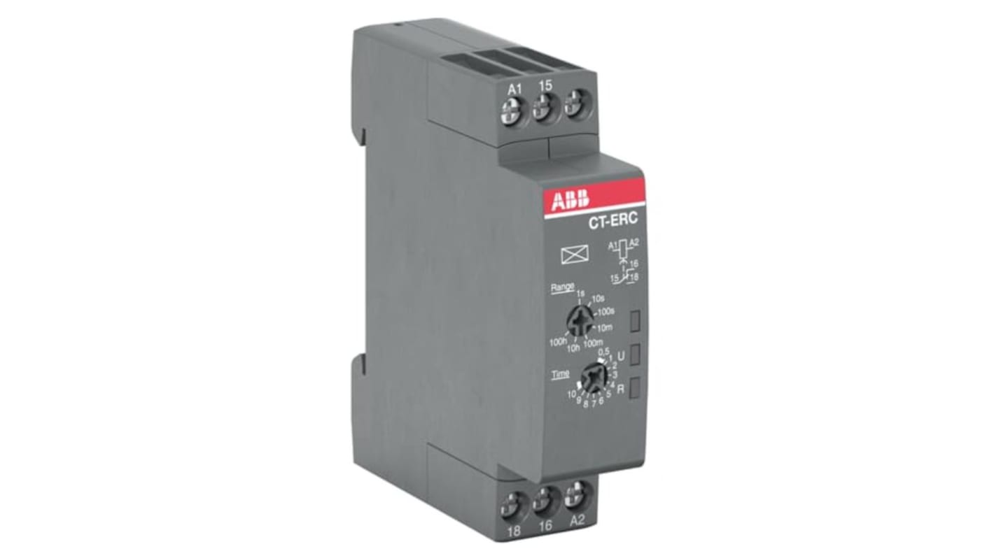 ABB CT-C Series DIN Rail, Snap-On Timer Relay, 24 → 240V ac, 1-Contact, 0.05 s - 100h, 1-Function, SPDT
