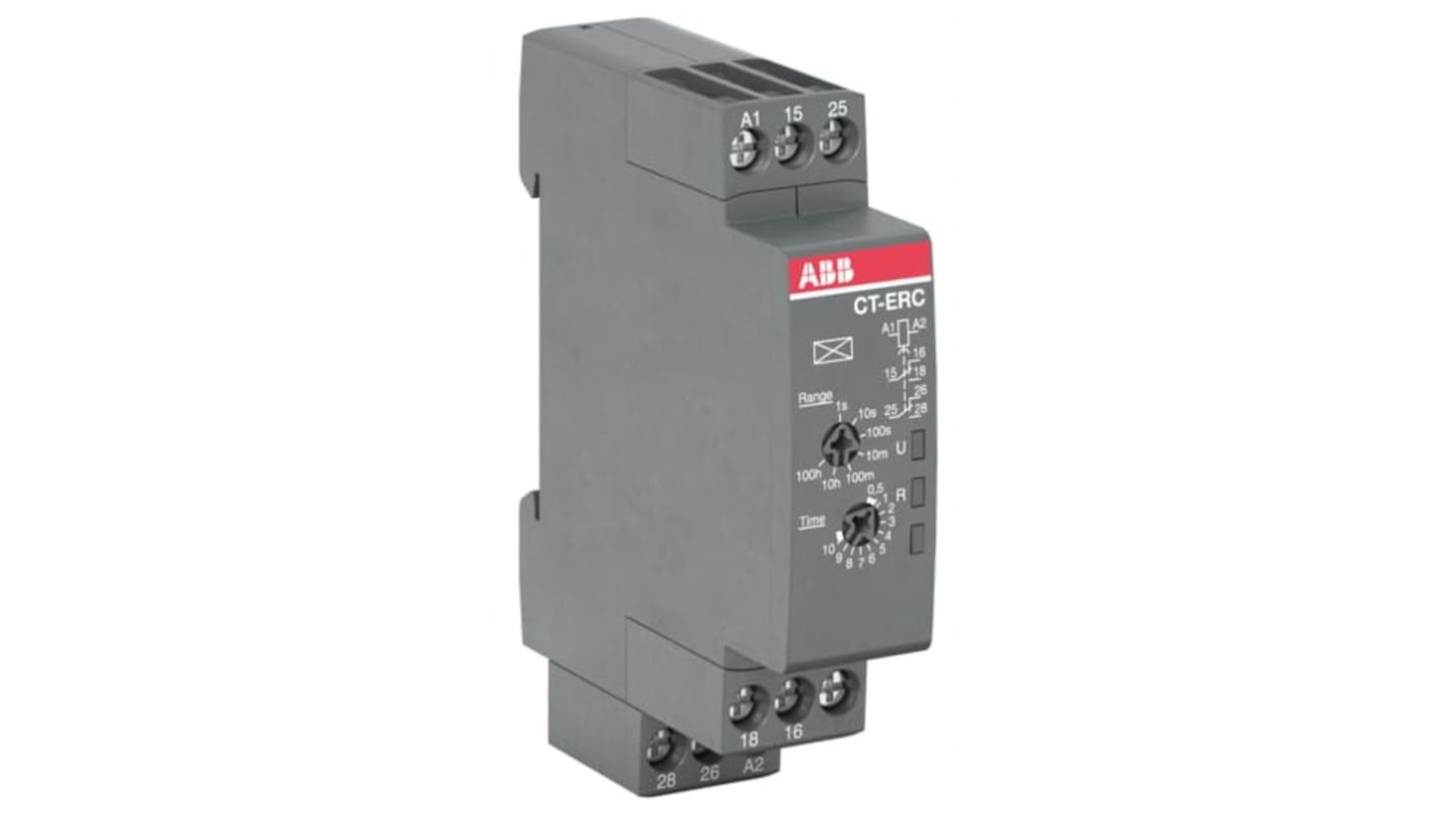 ABB CT-C Zeitrelais, DIN-Schienen, Snap-On, 0.05 s - 100h, 24 → 240V ac, 2 Kont. Einfach, 1-poliger Wechsler