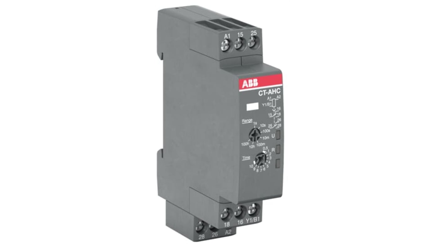 ABB CT-C Series DIN Rail, Snap-On Timer Relay, 24 → 240V ac, 2-Contact, 0.05 s - 100h, 1-Function, SPDT