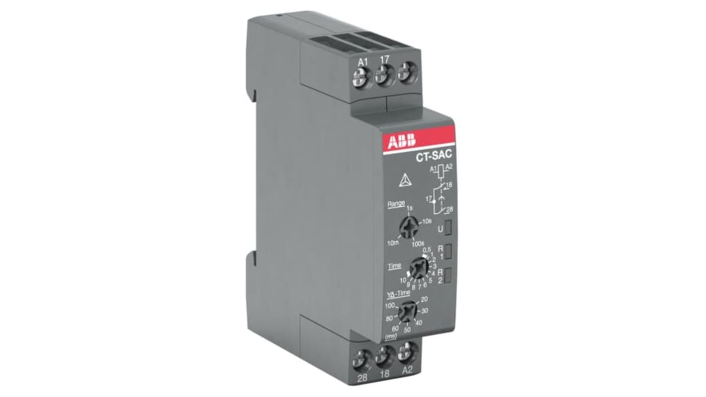 ABB CT-C Series DIN Rail, Snap-On Timer Relay, 24 → 240V ac, 2-Contact, 0.05 s - 10min, 1-Function