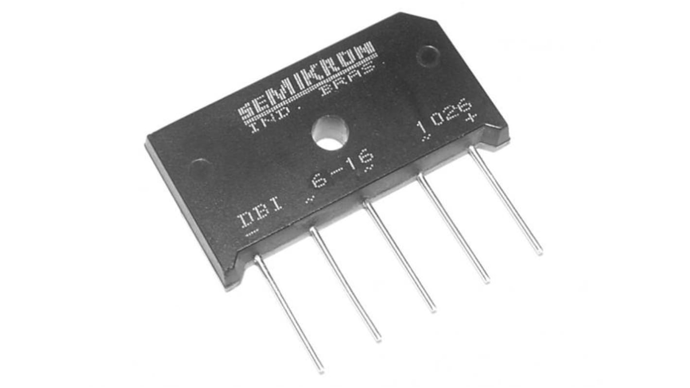Semikron DBI 6-04 P hidas egyenirányító, 9A, 400V, Tömb, 6-os, 5-tüskés, DBI P