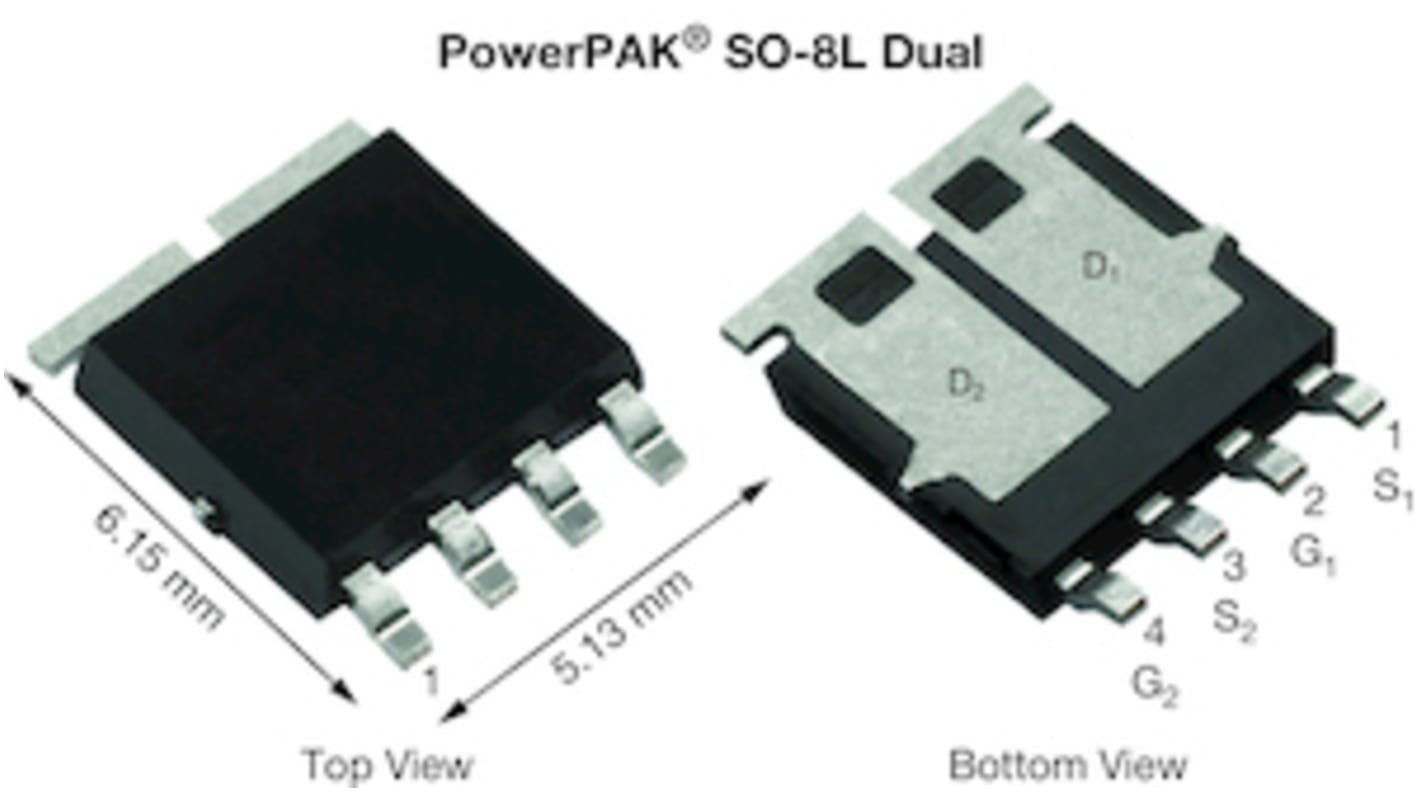 MOSFET Vishay SQJ912DEP-T1_GE3, VDSS 40 V, ID 30 A, PowerPAK SO-8L doble de 6 pines, 2elementos