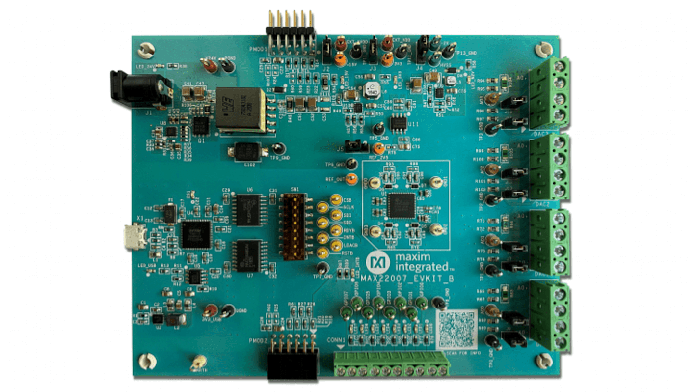 Maxim Integrated Evalueringskort, 12-bit DAC, Evalueringssæt til MAX22007, Til brug sammen med MAX22007