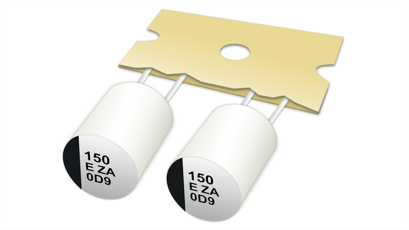 Condensador electrolítico de aluminio híbrido Panasonic serie ZA-A, 330μF, ±20%, 25V dc, Radial, Orificio pasante, 10