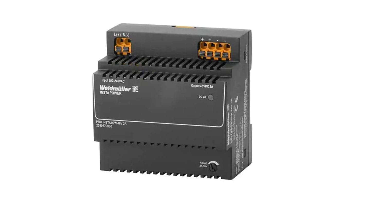 Weidmüller PRO INSTA DIN Rail Power Supply, 85 → 264V ac ac, dc Input, 48V dc dc Output, 2A Output