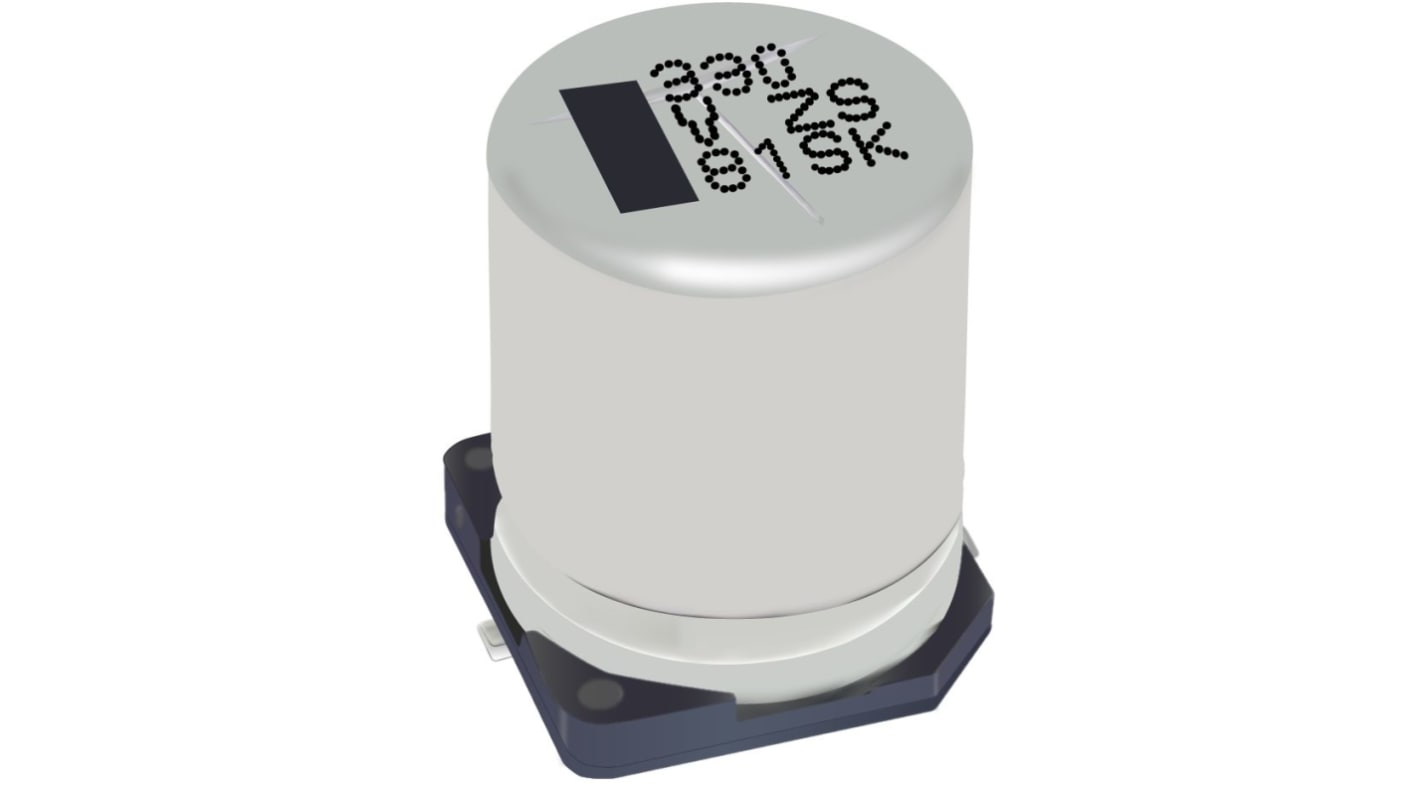 Condensatore polimerico Panasonic ZS, 330μF, 35V cc, montaggio a foro passante