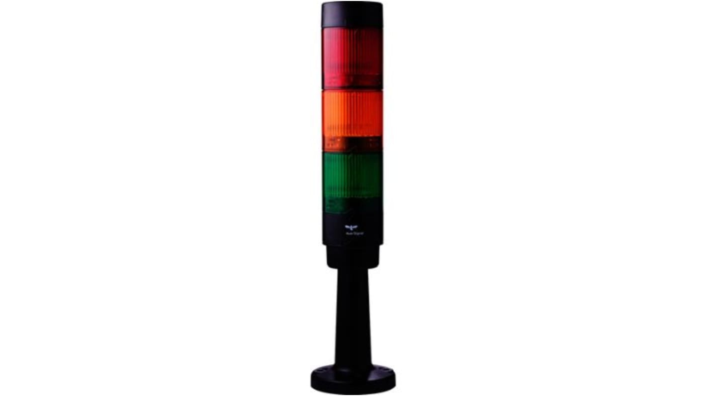 Jeladó torony LED, 3 világító elemmel, Piros/zöld/borostyán, 24 V DC Green, Narancssárga, Red, Modul-Compete 50 sorozat
