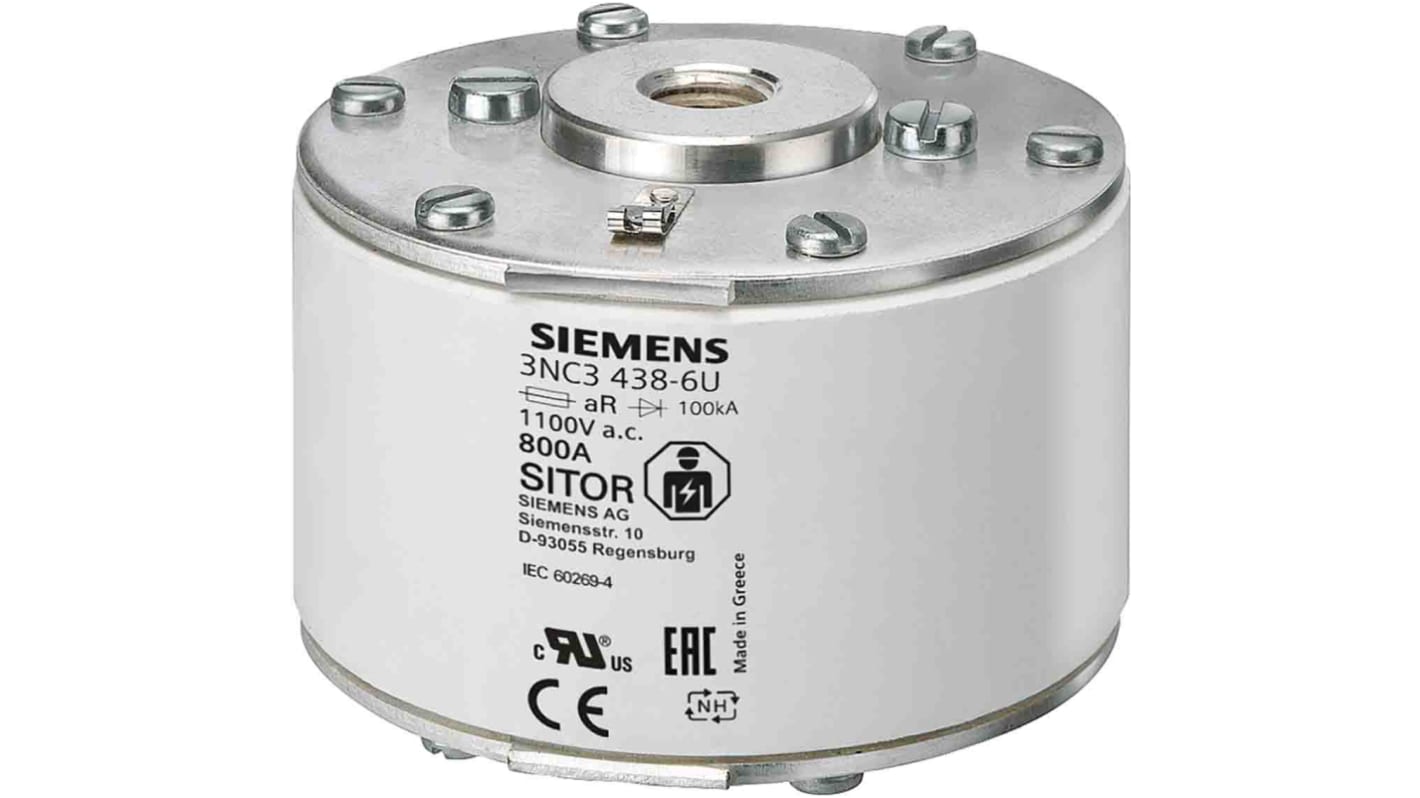 Fusible à corps carré Siemens, taille NH3, 1kA, aR 1kV