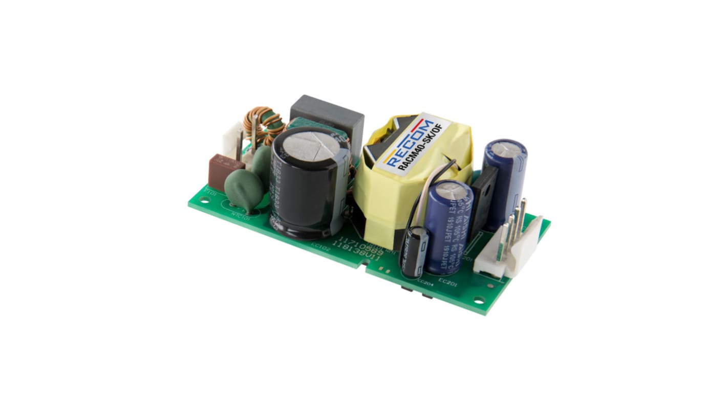 Recom Switching Power Supply, RACM40-24SK/OF/PCB-T, 24V dc, 1.667A, 40W, 1 Output, 80 → 264V ac Input Voltage