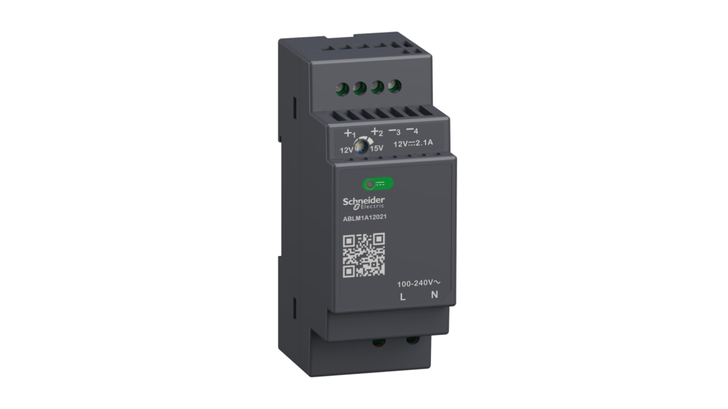 Schneider Electric ABLM1A Switched Mode DIN Rail Power Supply, 100 → 240V ac ac Input, 12V dc dc Output, 2.1A