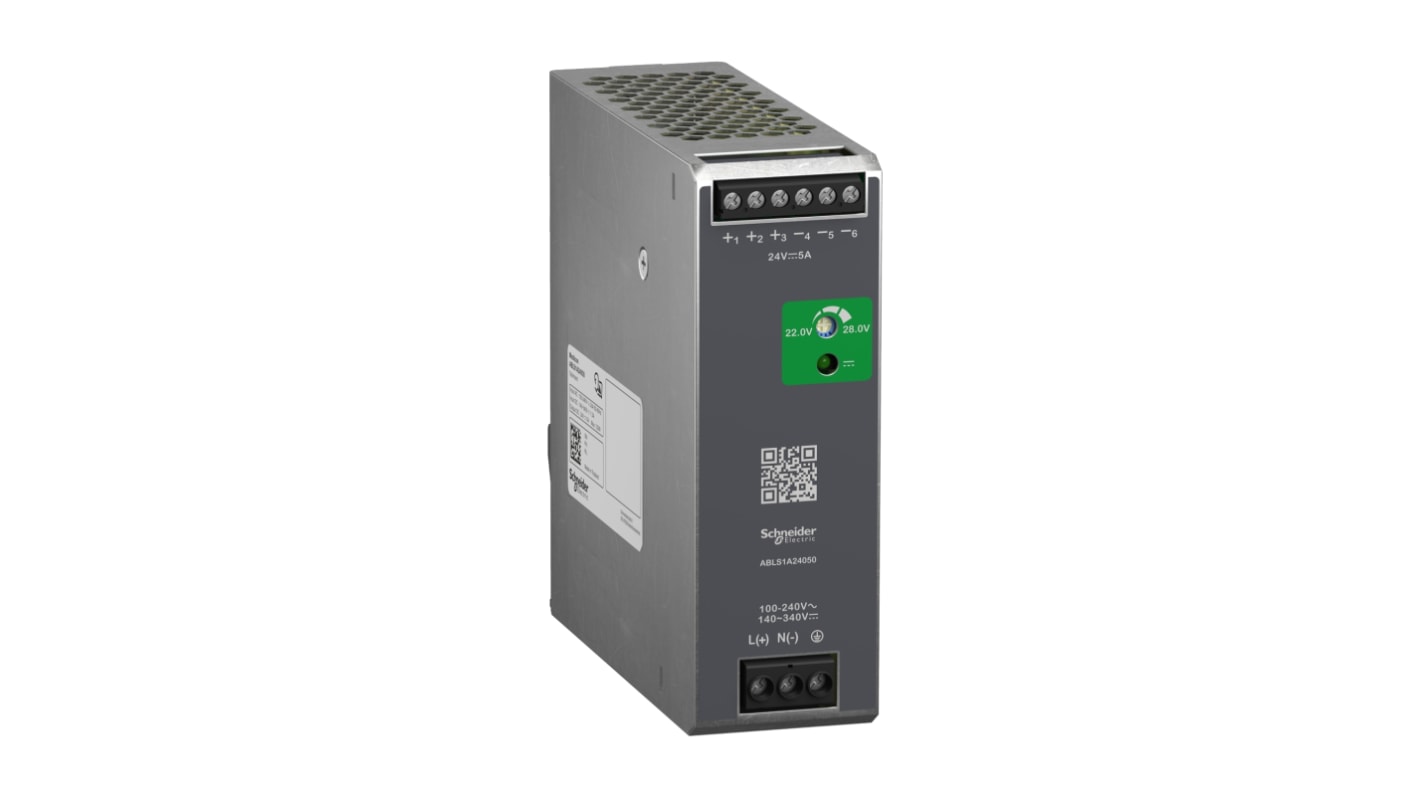 Alimentatore a montaggio su guida DIN Schneider Electric, 24V cc, 5A, 100→240 V ac / 140→340V cc, 120W