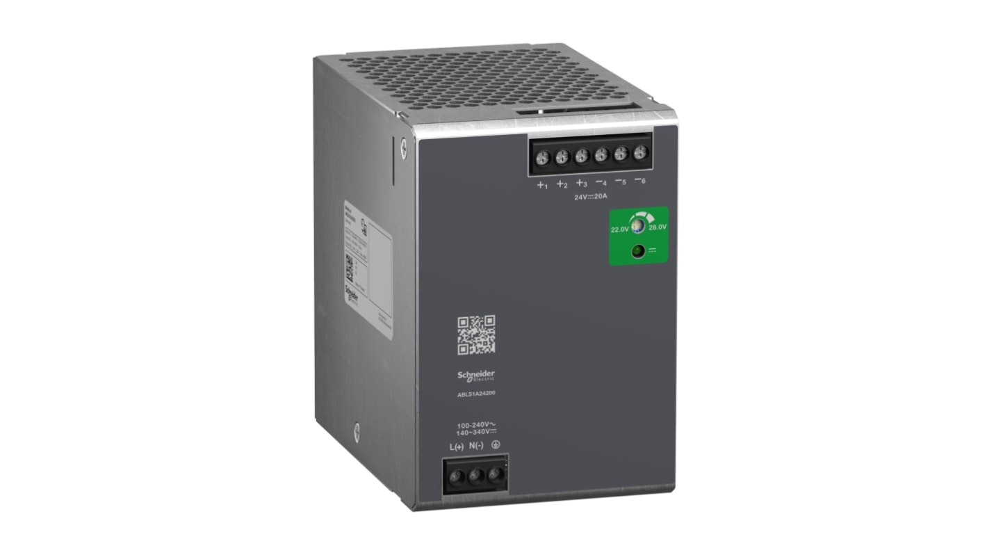 Alimentation pour rail DIN Schneider Electric, série ABLS1A, 24V c.c.out 20A, 100 → 240 V ac / 140→340V