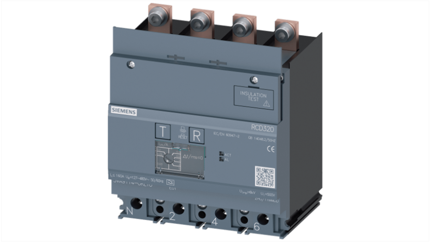 Interrupteur différentiel Siemens 3VA911, 4 Pôles, 160A, Type A