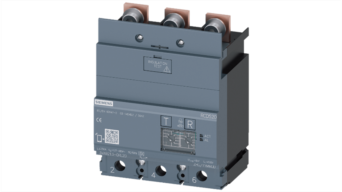 Interruptor diferencial Siemens, 250A Tipo A, 3 Polos SENTRON