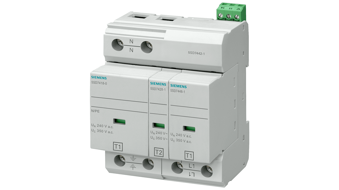 Ochronnik przepięciowy 3-fazowy, 25kA, montaż Szyna DIN, -40 → +80 °C., Siemens 5SD