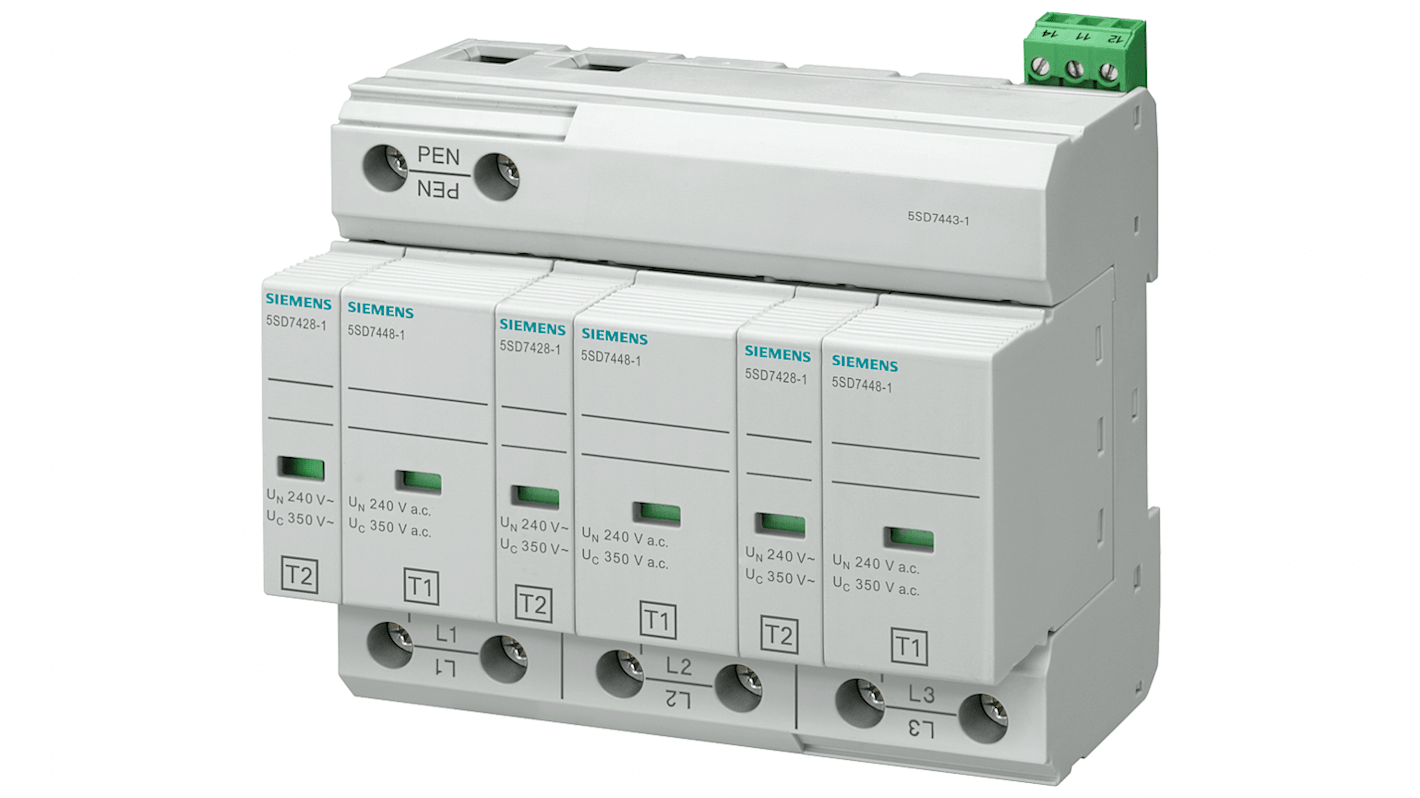 5SD74431 Siemens 3 Phase Surge Protector, 25kA, DIN Rail Mount RS