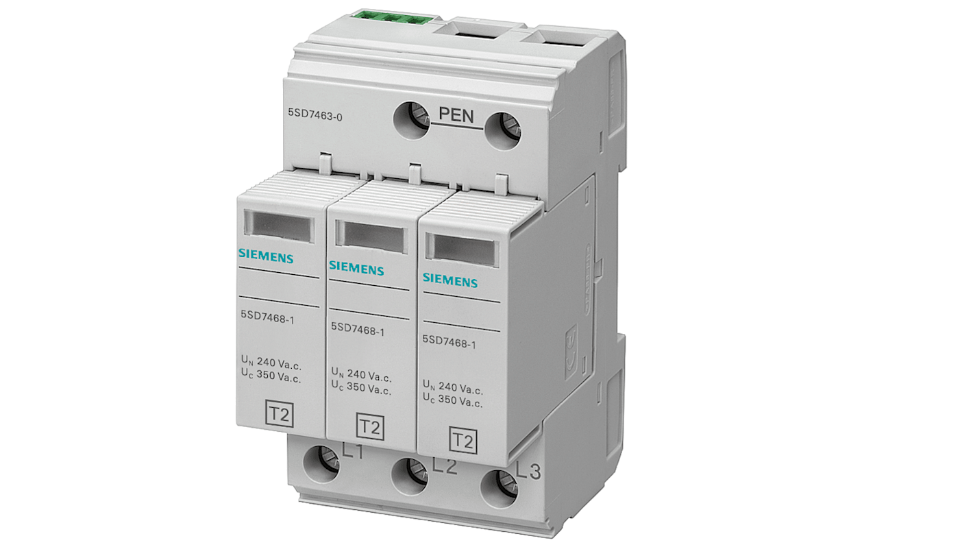 Ochronnik przepięciowy 1-fazowy, 25kA, montaż Szyna DIN, -40 → +80 °C., Siemens 5SD