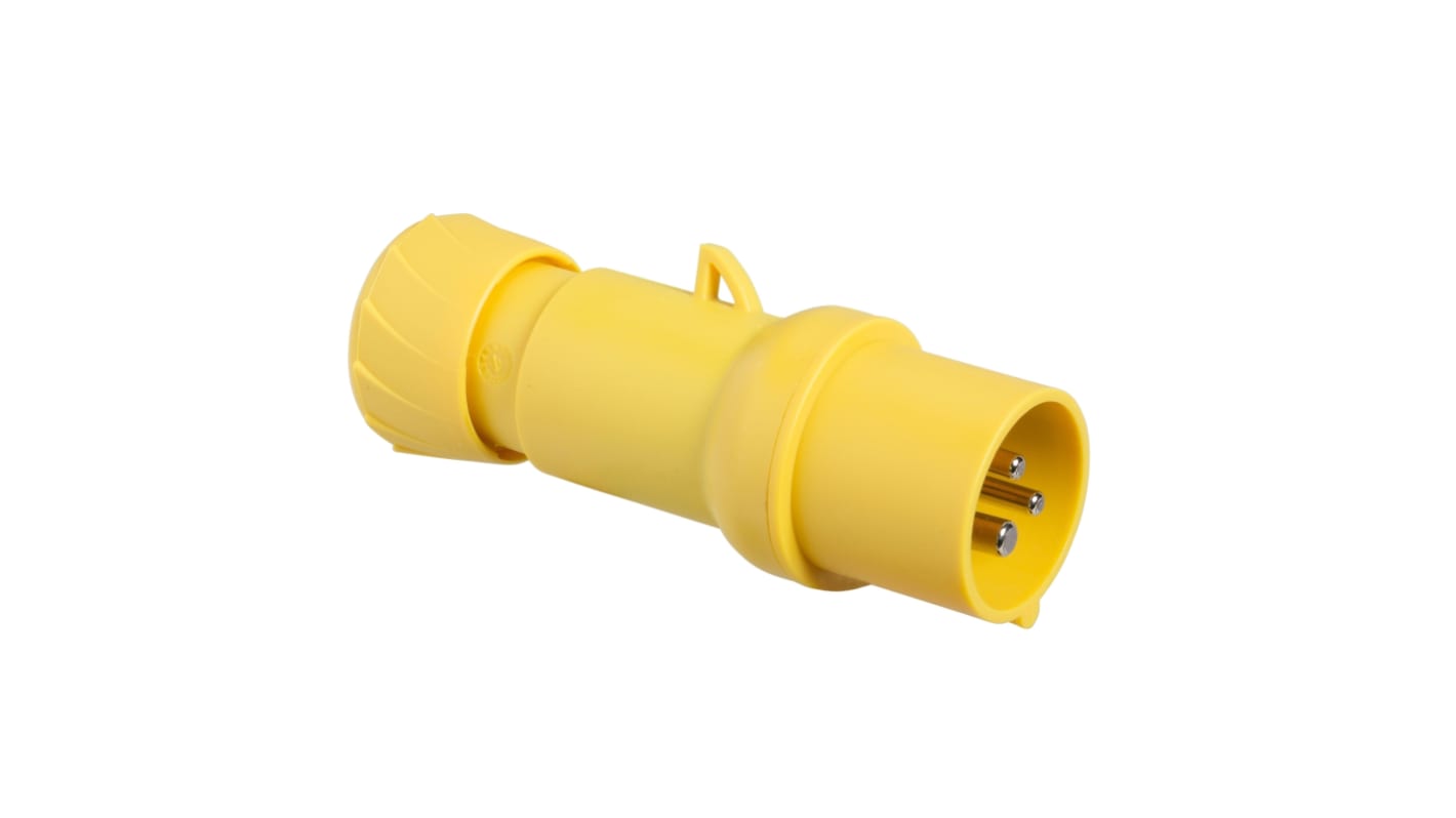 Schneider Electric, PratiKa IP44 Yellow 2P + E Industrial Power Plug, Rated At 32A, 100 → 130 V