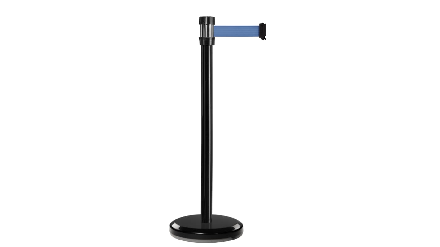 RS PRO Black Steel Retractable Barrier, Blue Tape