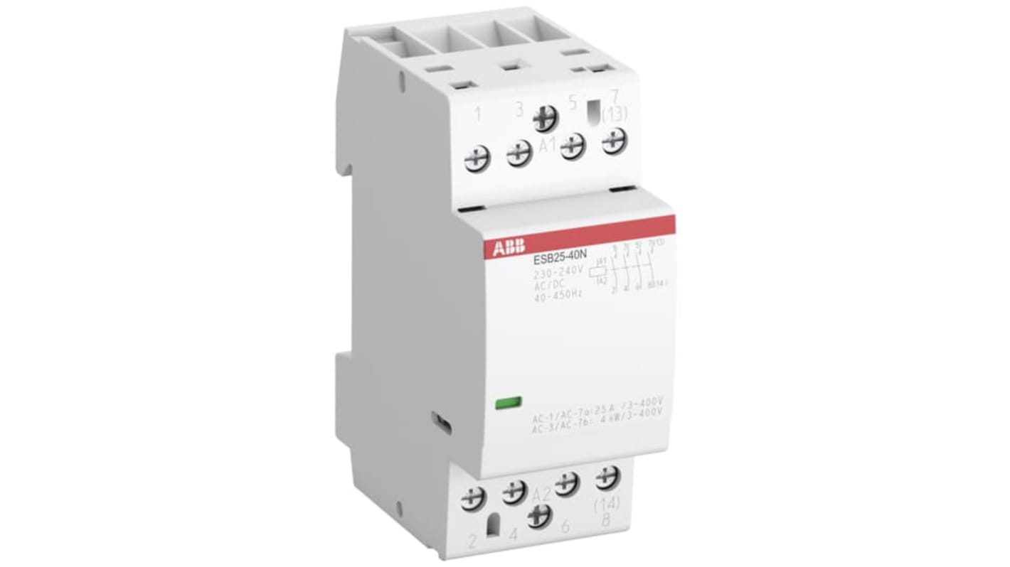 Contattore ABB, serie ESB, 4 poli, 2 NO + 2 NC, 25 A, 5,8 kW, bobina 24 V