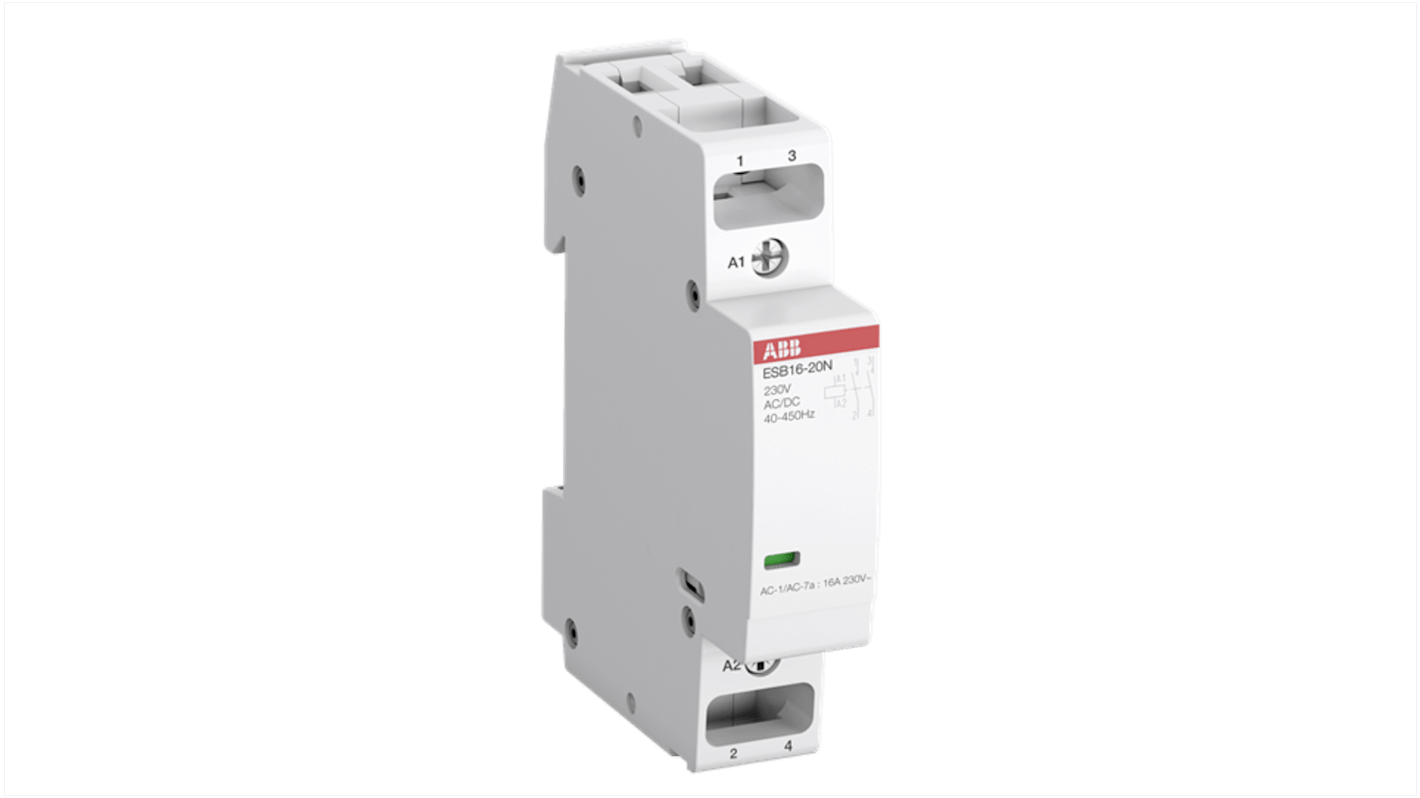 ABB ESB Series Contactor, 24 V Coil, 2-Pole, 16 A, 3.7 kW, 1NO + 1NC