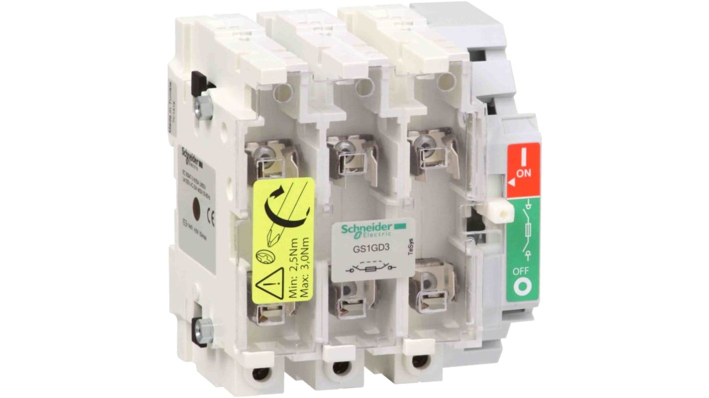 Interruptor seccionador con fusible Schneider Electric Bastidor cerrado, 63A, 3, Fusible DIN 000 63A