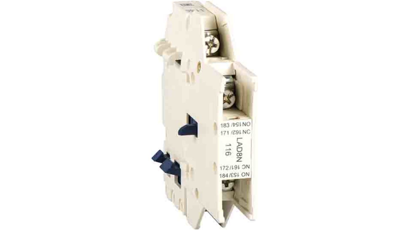 Blocco di contatti ausiliari Schneider Electric, 1 N/C + 1 N/A, per guida DIN, serie LAD8N