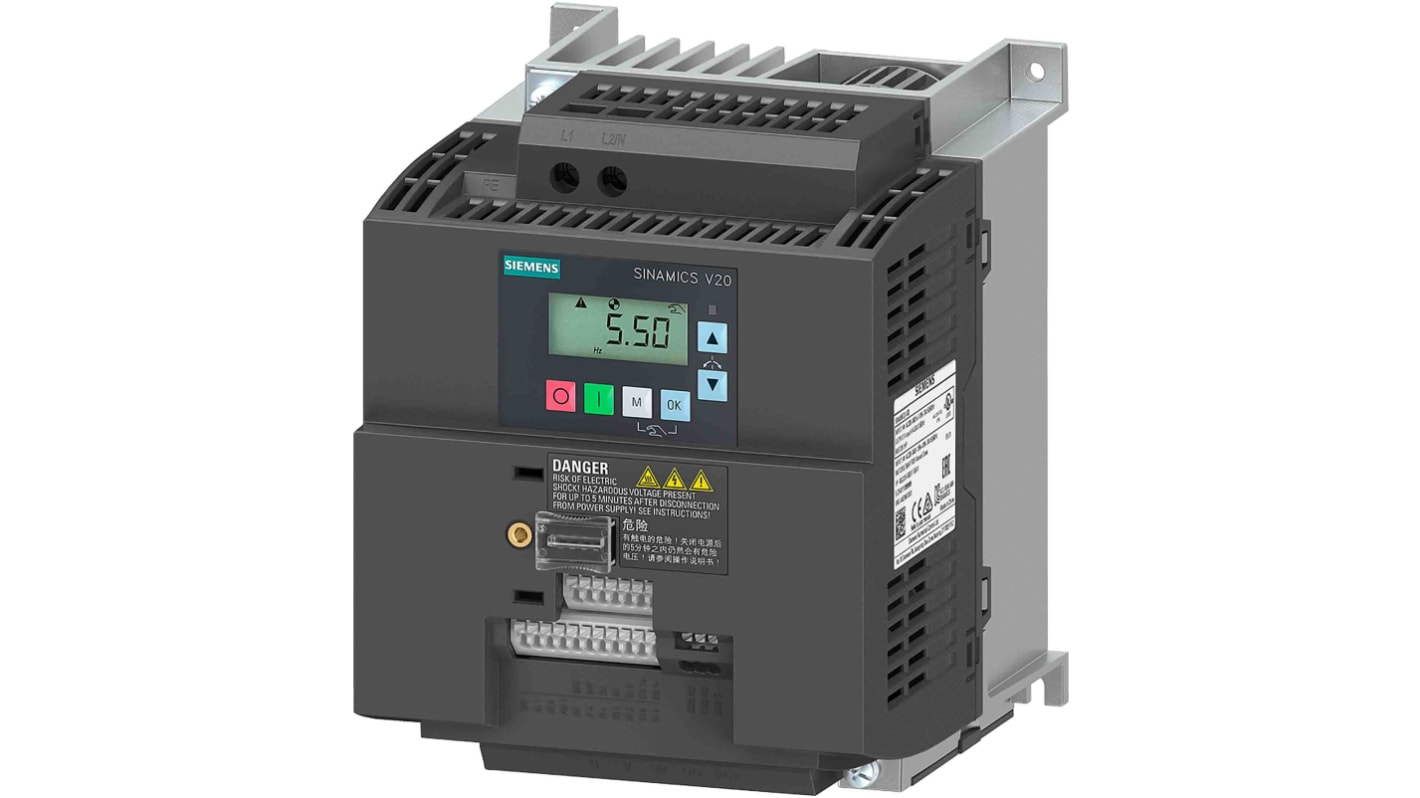 Konwerter 2,2 kW 1-fazowy 200 → 240 V ac 11 A 0 → 550Hz SINAMICS V20 Modbus RTU, USS Silniki AC