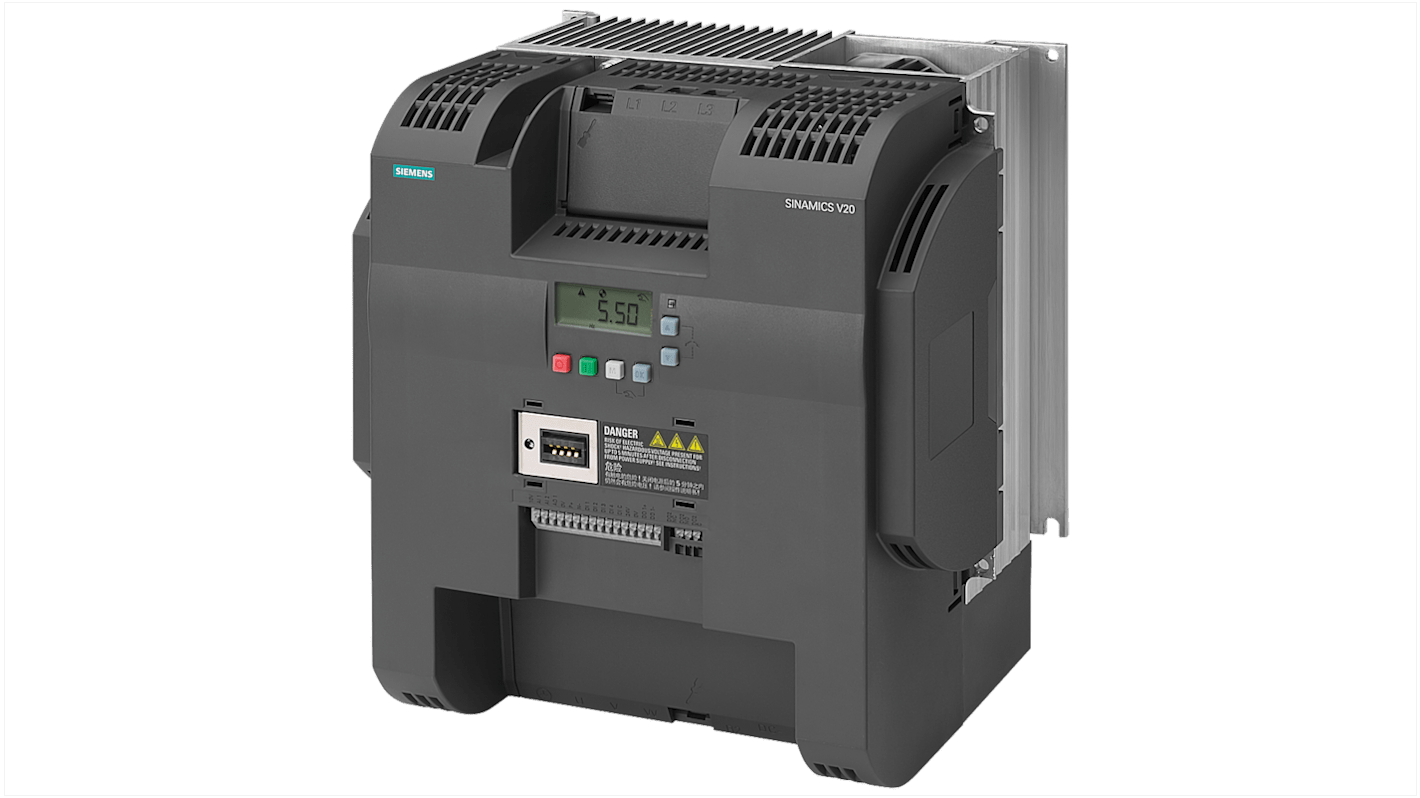 Conversor Siemens serie SINAMICS V20, 30 kW, 380 → 480 V ac, 3 fases, 60 A, 0 → 550Hz, IP20, Modbus RTU, USS