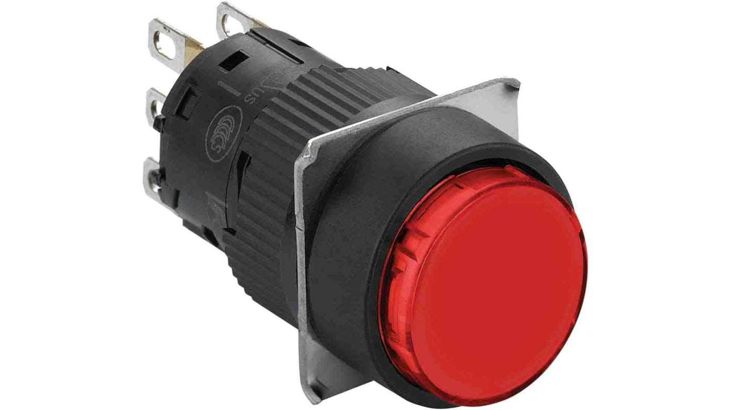Unidad completa de botón pulsador Schneider Electric XB6E, color de botón Rojo, SPST, IP65, iluminado