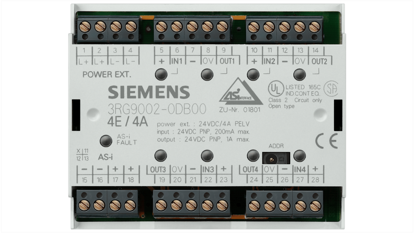 Siemens AS interfész 3RG bemeneti/kimeneti modul, 4 bemenet, 4 kimenet, 24 V