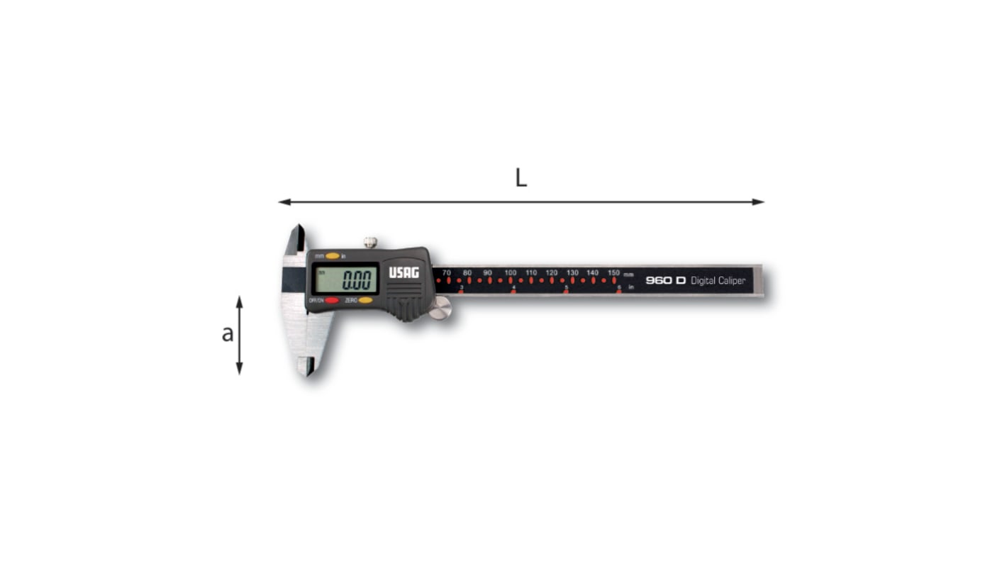 Calibro Calibro digitale Usag, Imperiale, metrico, display Digitale, capacità 150mm, 6poll