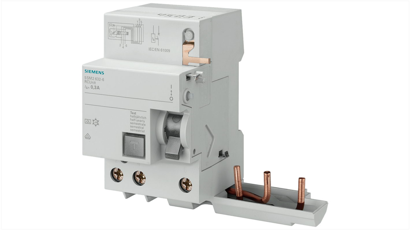 Interrupteur différentiel Siemens 5SM2, 2P Pôles, 63A, Type F